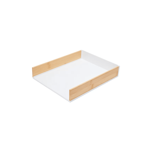 White Bamboo & Plastic Desk Tray for Organised Workspaces-0