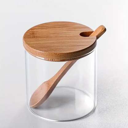 Round Bamboo Trio Glass Jar Set – 300ml Each-2