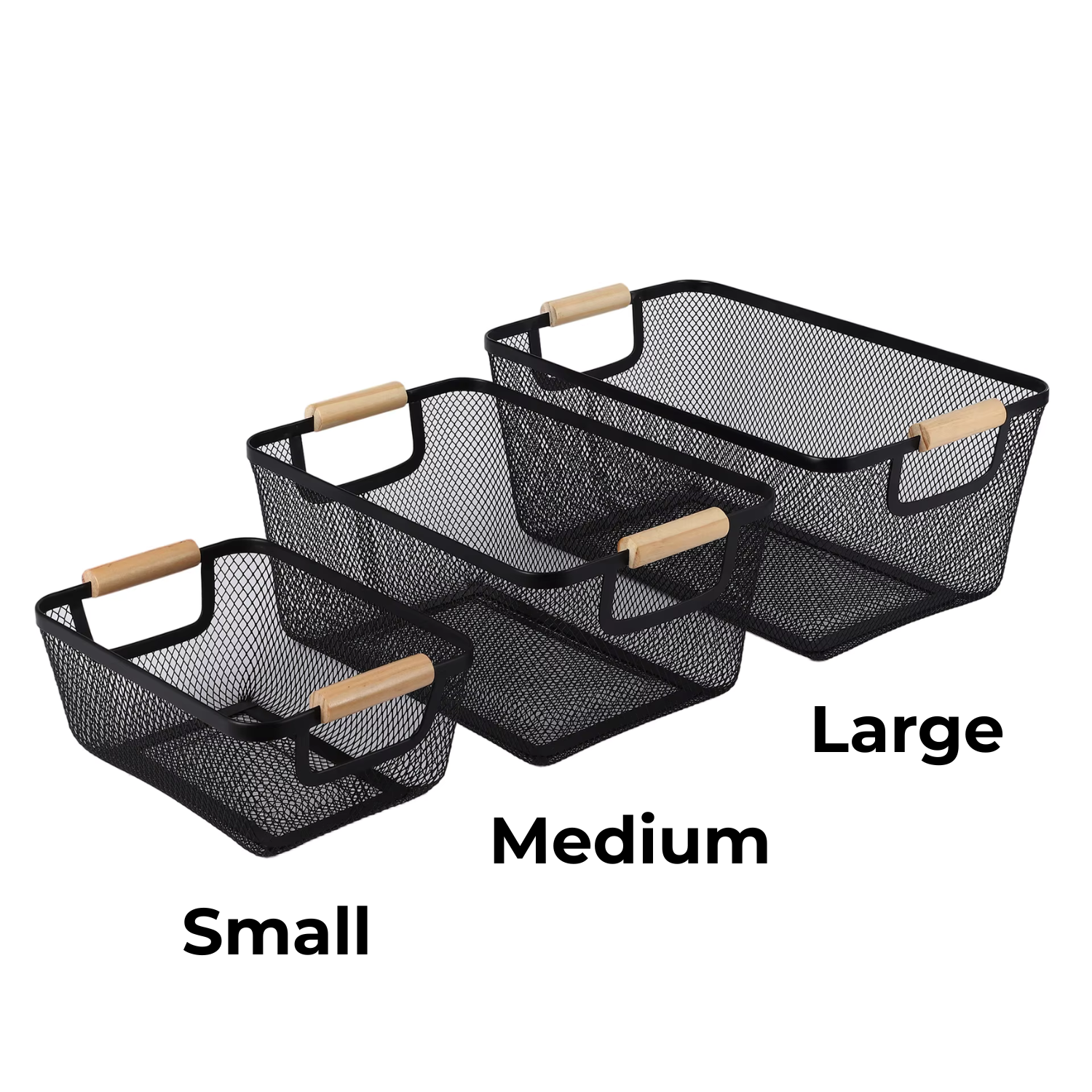 Black Mesh Storage Basket with Wooden Handles-2