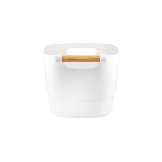 Medium White Storage Tub with Wooden Handle-0