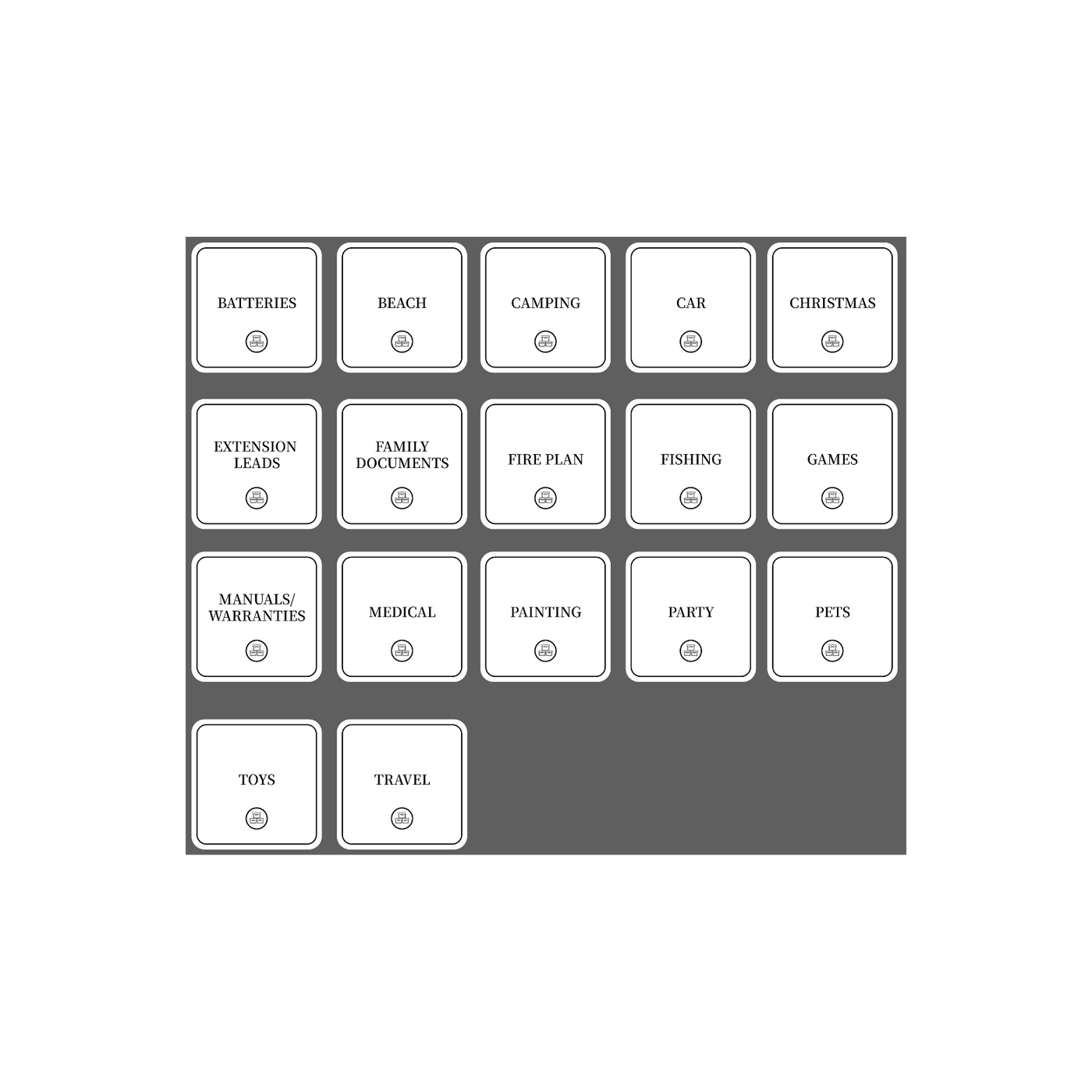 Garage Organisation Stickers – 32 Label Pack – Square