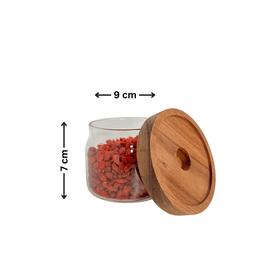 Round Glass Acacia Storage Jar Set – 5 Pack