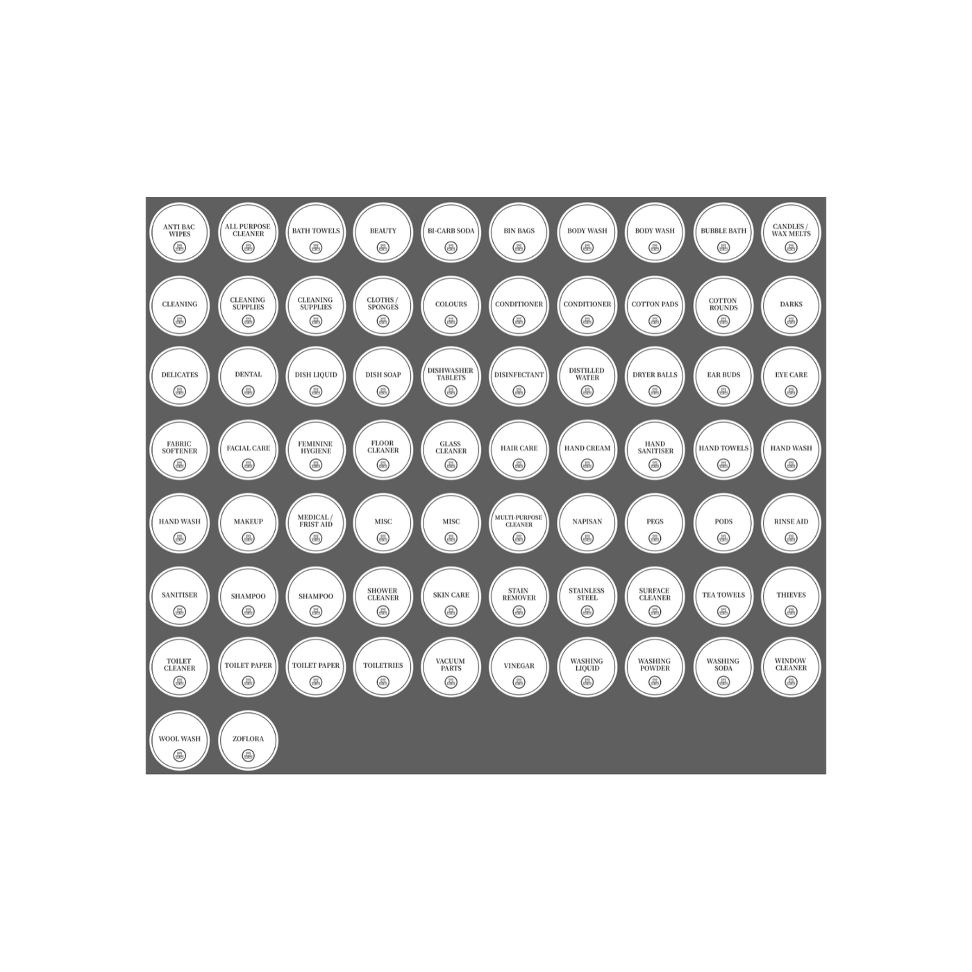 Bathroom & Laundry Vinyl Labels – 72 Sticker Set