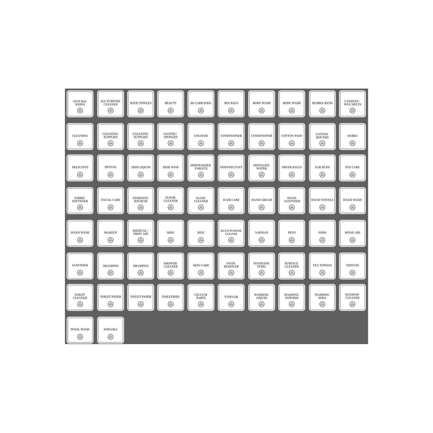 Bathroom & Laundry Vinyl Labels – 72 Square Stickers-1