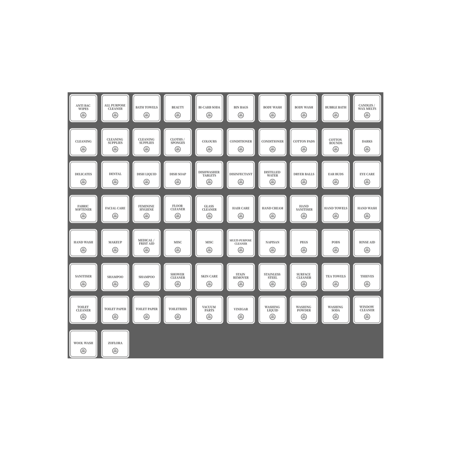 Bathroom & Laundry Vinyl Labels – 72 Square Stickers-1