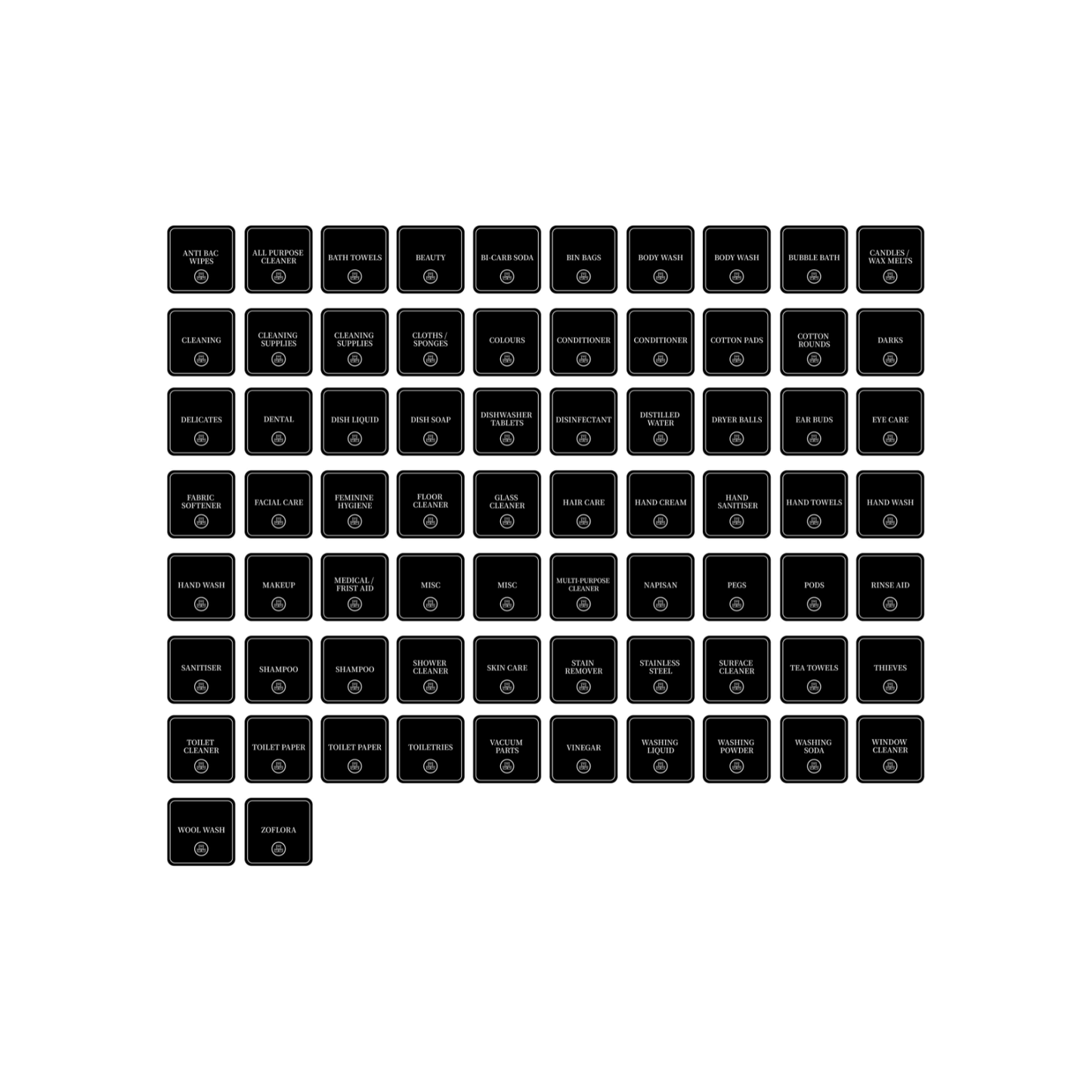 Bathroom & Laundry Vinyl Labels – 72 Square Stickers-0