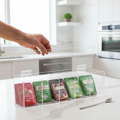 Clear Acrylic Tea Bag Organiser Box – 5 Compartment-0