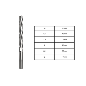 3 Flute Mortise Lock Cutters | 20mm D | 40mm L2 | 120mm L3 |  20mm S | 55mm S1 | 175mm L