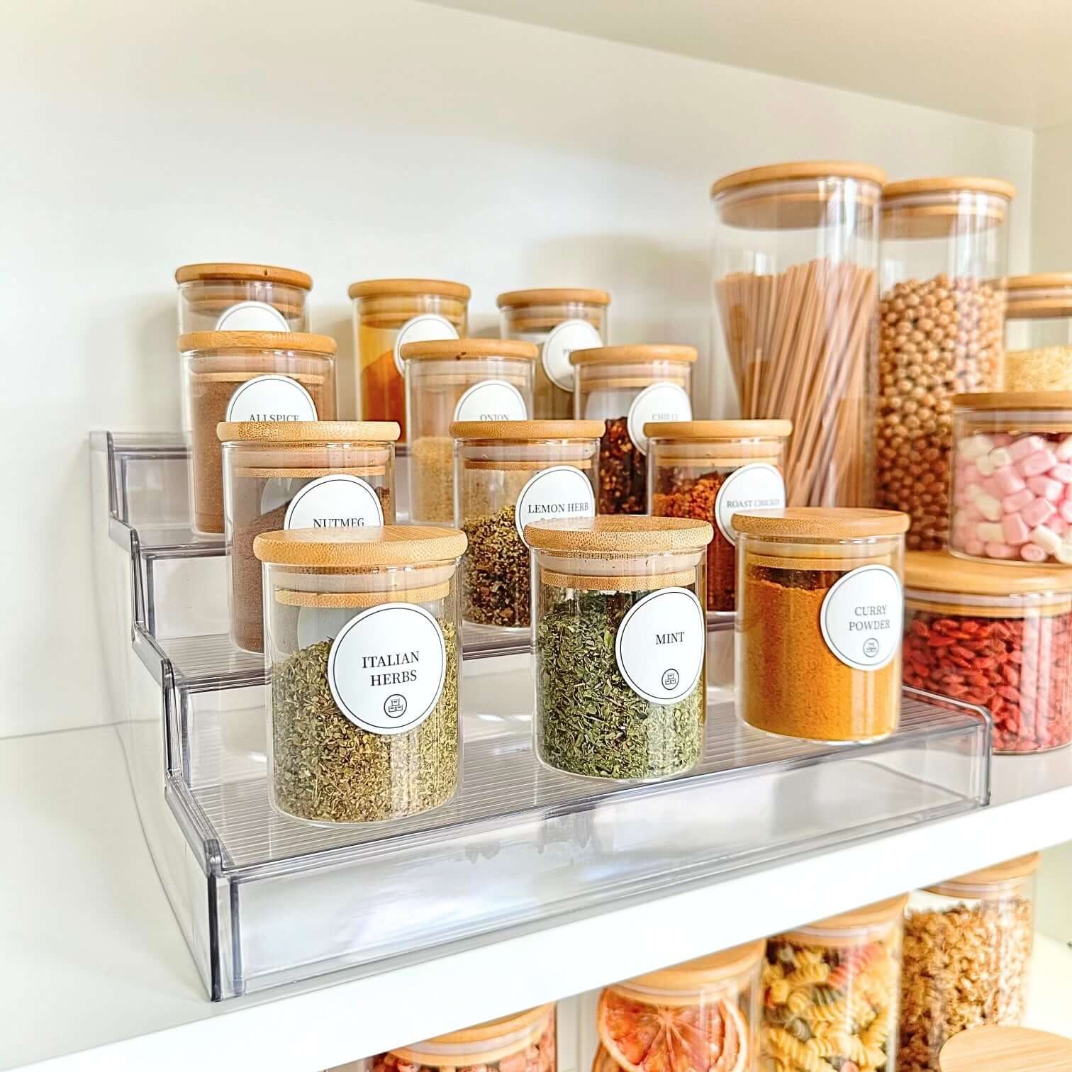 Round Glass Bamboo Herb and Spice Storage Jar Set – 12 Pack-1