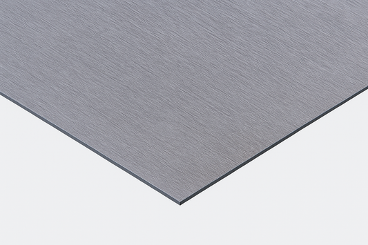 Brushed aluminium composite panel 2440mm x 1220mm x 3mm – lightweight ACP sheet with brushed metallic finish, ideal for signage, feature walls, shopfitting, cladding, and interior or exterior architectural applications with durable moisture-resistant construction