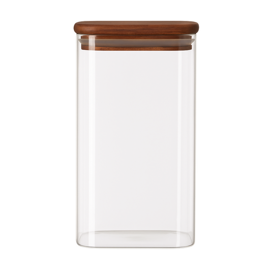 Square Acacia Lid Glass Jars – 5 Sizes-0