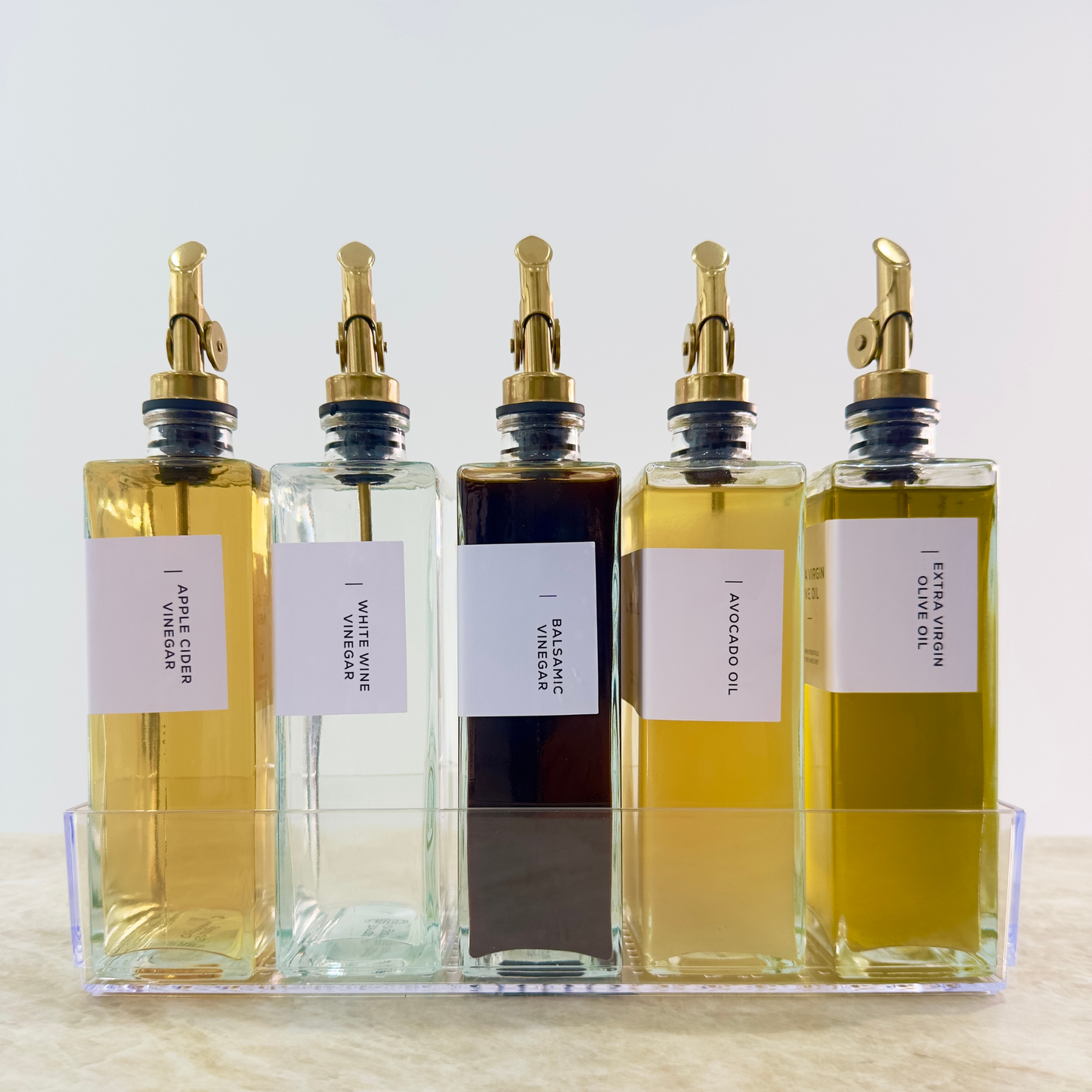 Glass Oil & Vinegar Bottles with Tray – 5 Pack-1