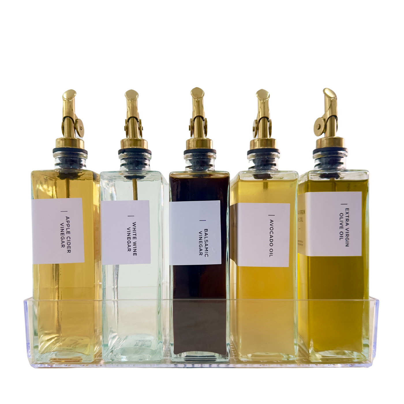 Glass Oil & Vinegar Bottles with Tray – 5 Pack
