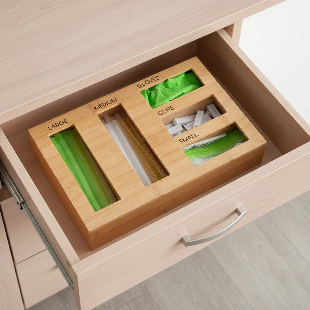 Bamboo Sandwich Bag Organiser – 5 Slot Dispenser-0