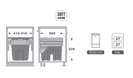 Pull out bin - 450mm cabinet