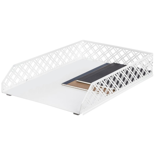 White Metal Document Tray for Desk Organisation-0