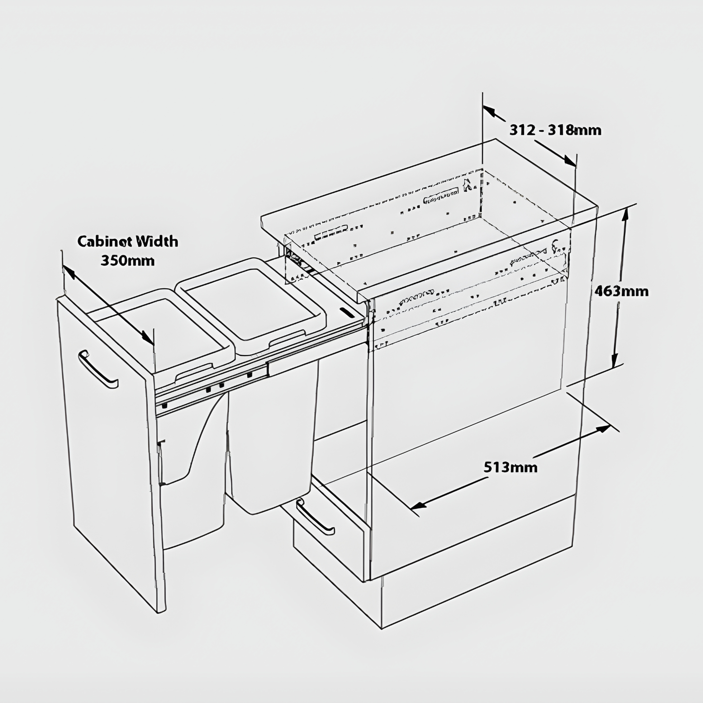 Pull-Out Kitchen Bin – 350mm Cabinet (2 × 18L)-1