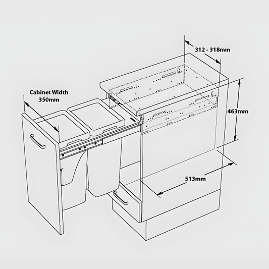 Pull-Out Kitchen Bin – 350mm Cabinet (2 × 18L)-1