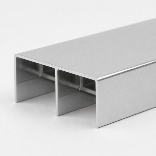 Matt silver aluminium wardrobe top double track 5.7m system for sliding wardrobe doors and framing installation