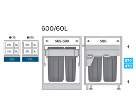 Pull out bin | Quad Bin | - 600mm cabinet