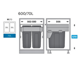 Pull out bin | Dual Bin | - 600mm cabinet