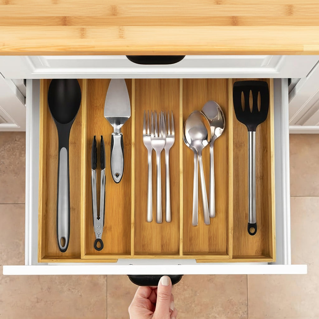 Bamboo Expandable Cutlery Drawer Insert-1