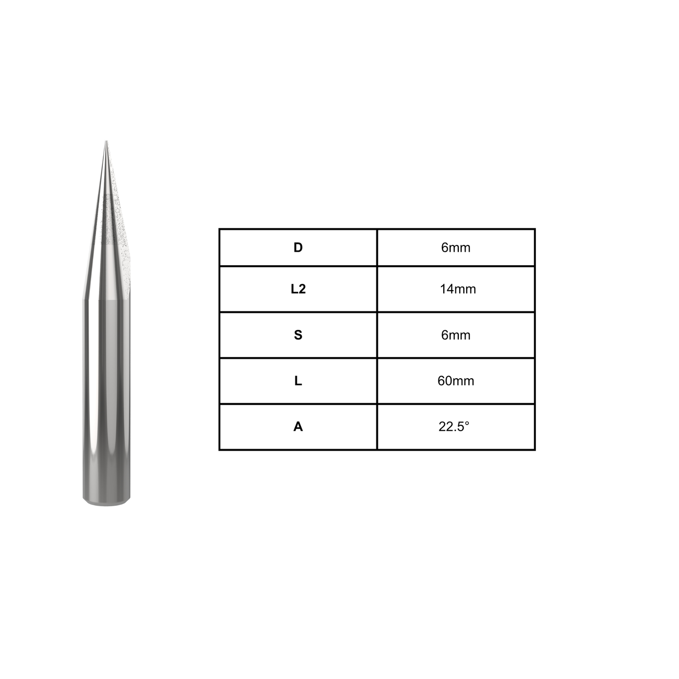 Special Carbride - Vee Tools | 6mm D | 14mm L2 | 6mm S | 60mm L | 22.5° A