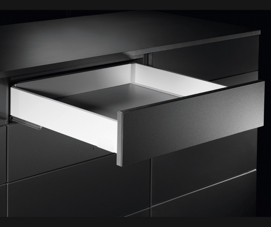 70mm drawer box system providing smooth operation and practical cabinet storage