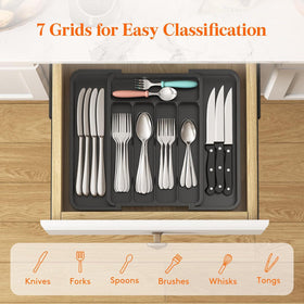 Expandable Cutlery Drawer Organiser Tray – Black (7 Slot)