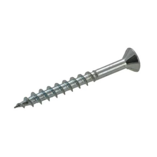 Chrome 8G x 28mm chipboard screws for secure wood and furniture assembly – corrosion-resistant, strong, ideal for DIY and professional woodworking projects