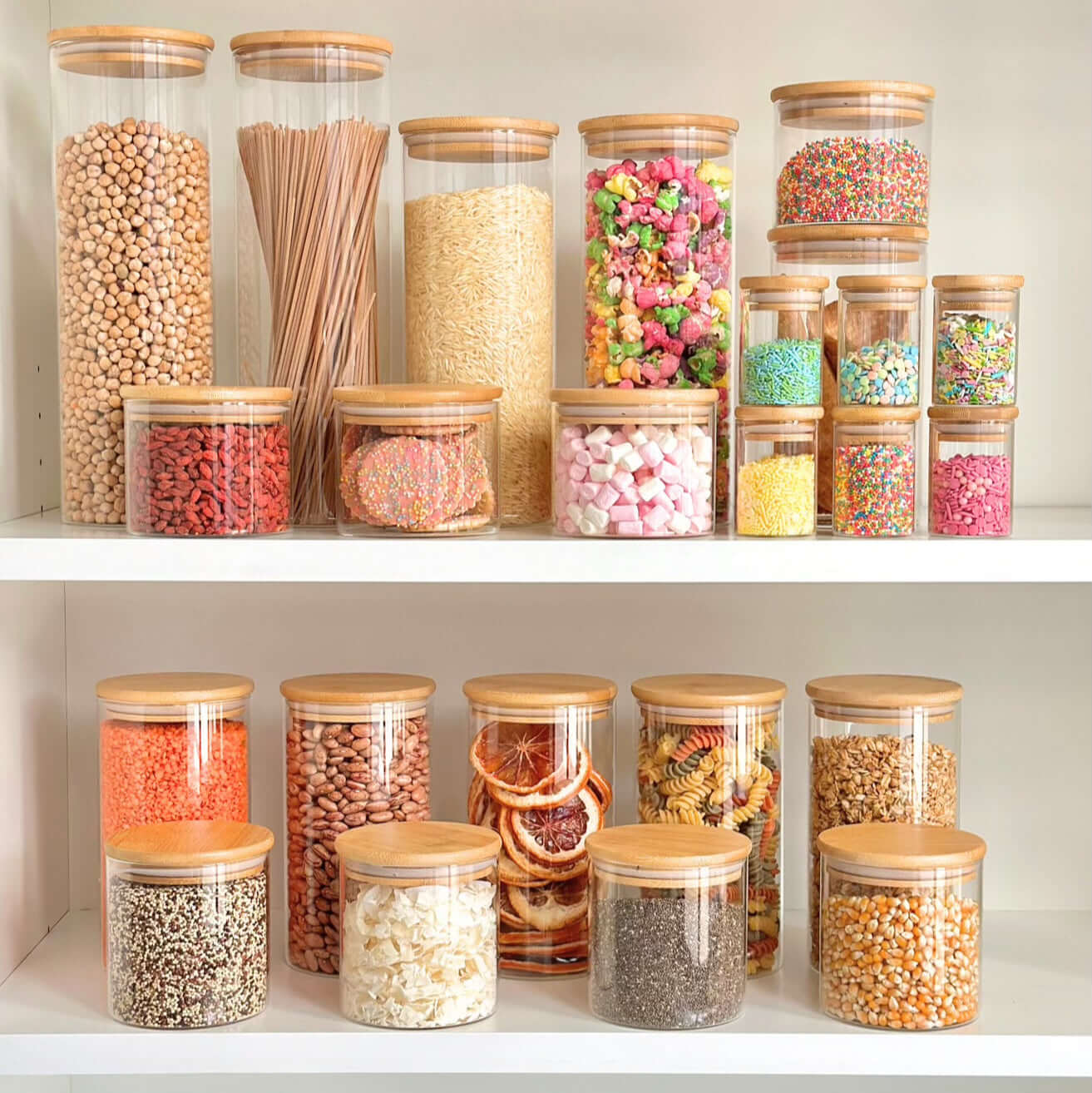Bamboo Glass Jars Large Pantry Container Set – 24 Pack