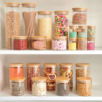 1400ml Round Glass Storage Jar with Bamboo Lid-4