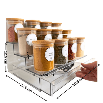 Spice Rack with 12 Bamboo Jars – Acrylic Drawer Organiser-2