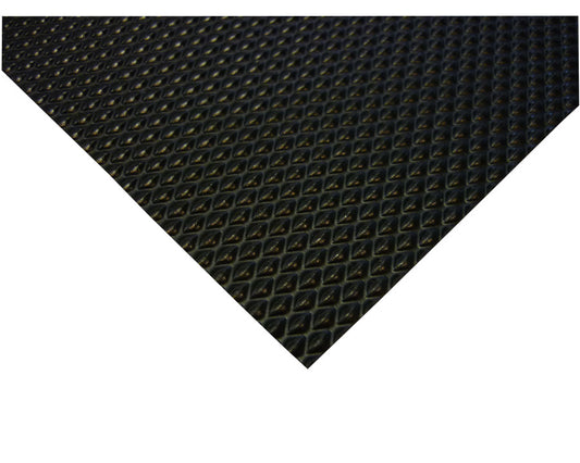 Black drawer liner matting with textured diamond surface for improved grip and scratch protection in storage drawers.