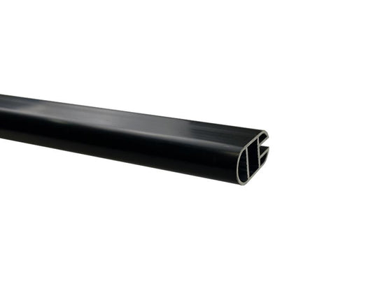 Black aluminium oval wardrobe rail 3m, 1.2mm thick, ideal for L&S Mini Octopus LED strip installation in closets and wardrobes