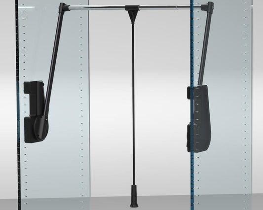 Ambos double pull-down wardrobe lift rail in black – 15kg adjustable closet rail for easy access and space-saving