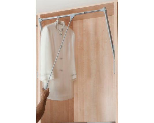 Ambos double pull-down wardrobe lift rail in chrome and aluminium – 15kg adjustable closet rail for easy access and space-saving