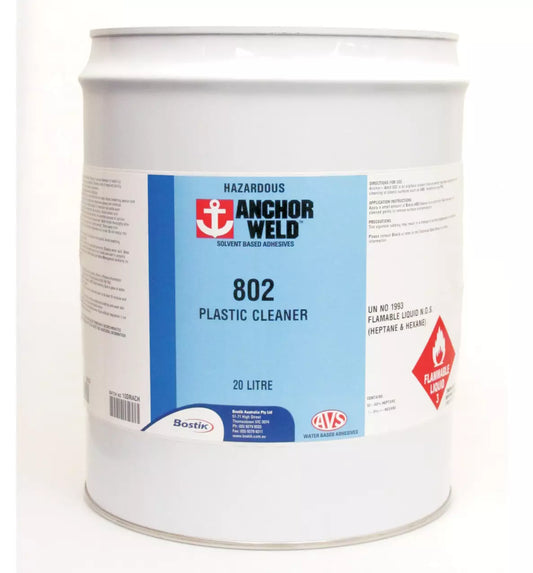 Anchorweld 802 Plastic Cleaner 20L for ABS, PVC and melamine surface preparation and cleaning before bonding or finishing applications