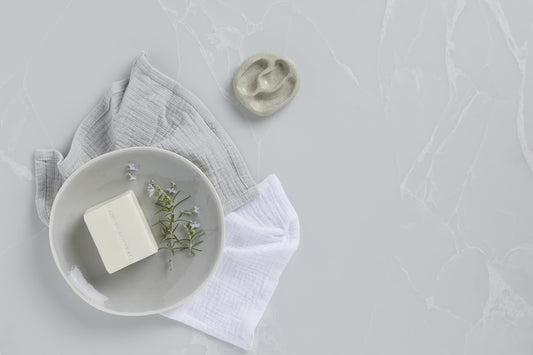 Arctic Ice ultra natural quartz stone slab with soft white finish, durable engineered stone ideal for kitchen benchtops, bathroom vanities and splashbacks.