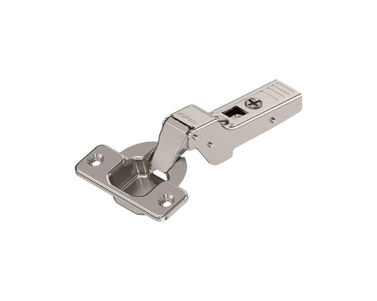 Blum 75T1650 CLIP Top 107° half overlay screw‑on cabinet hinge in nickel‑plated finish, standard concealed hardware