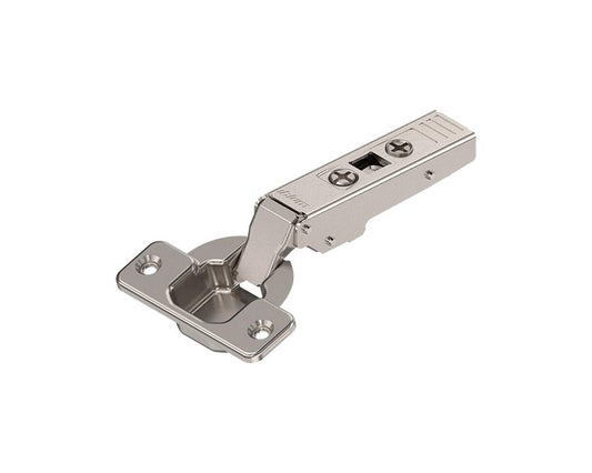 Blum 75T1550 CLIP top 107° standard full overlay hinge with screw‑on boss, nickel‑plated concealed cabinet hinge hardware