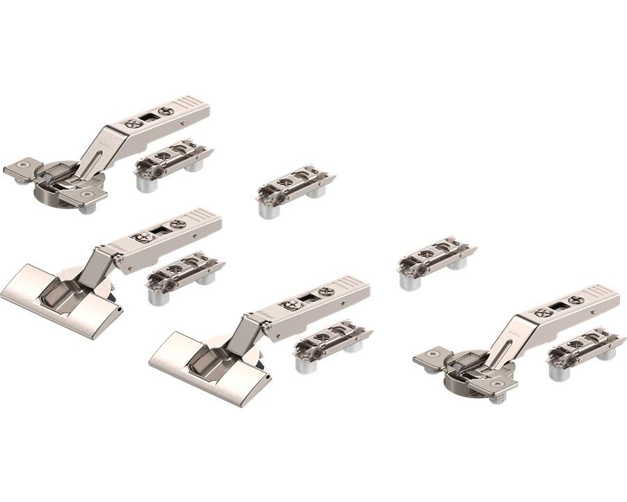 Blum CLIP top Centre Hinge Set For AVENTOS Overhead Stay Bi-Fold Lift Systems 134 Degree, Unsprung. Boss: Knock-In 78Z5530T11. Includes 4 hinges &amp; 6 plates
