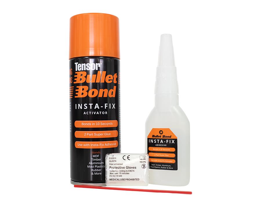 Bullet Bond InstaFix Super Glue Kit. Includes Aerosol 200Ml &amp; Bottle Adhesive 50Gm