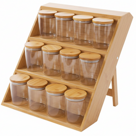 Bamboo Spice Drawer Organiser with 12 Large Jars