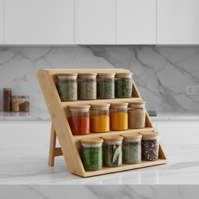 Bamboo Spice Drawer Organiser with 12 Large Jars
