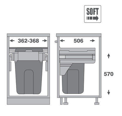 Pull out bins -400mm cabinet