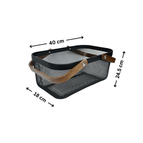 Black Mesh Large Handy Storage Basket – Acacia Handle