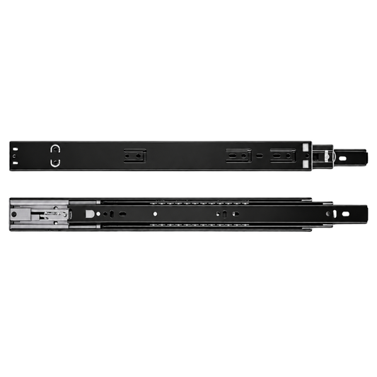 Black 350mm push-to-open ball bearing drawer runner for smooth cabinet and furniture drawer operation