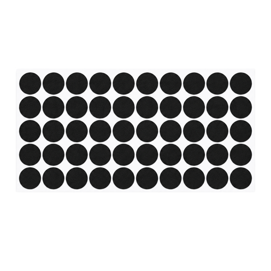 Black 20mm screw cap stickers for covering screw heads and creating a clean finish on furniture and cabinetry