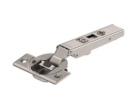Blum CLIP Top BLUMOTION 110° full overlay soft close hinge with screw-on boss, providing smooth, controlled closing and easy cabinet installation